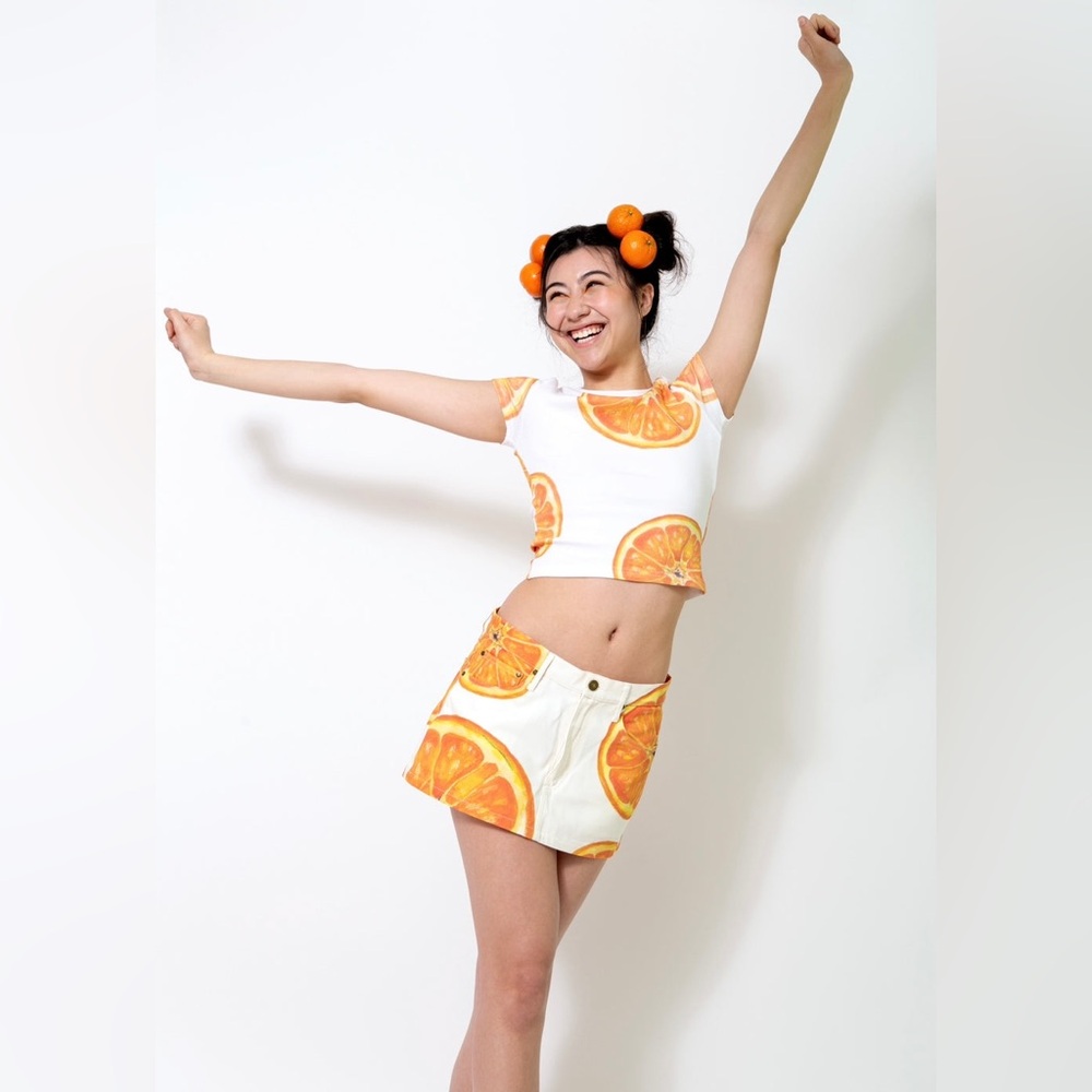 Les Miss Orange Print Crop Top Tee